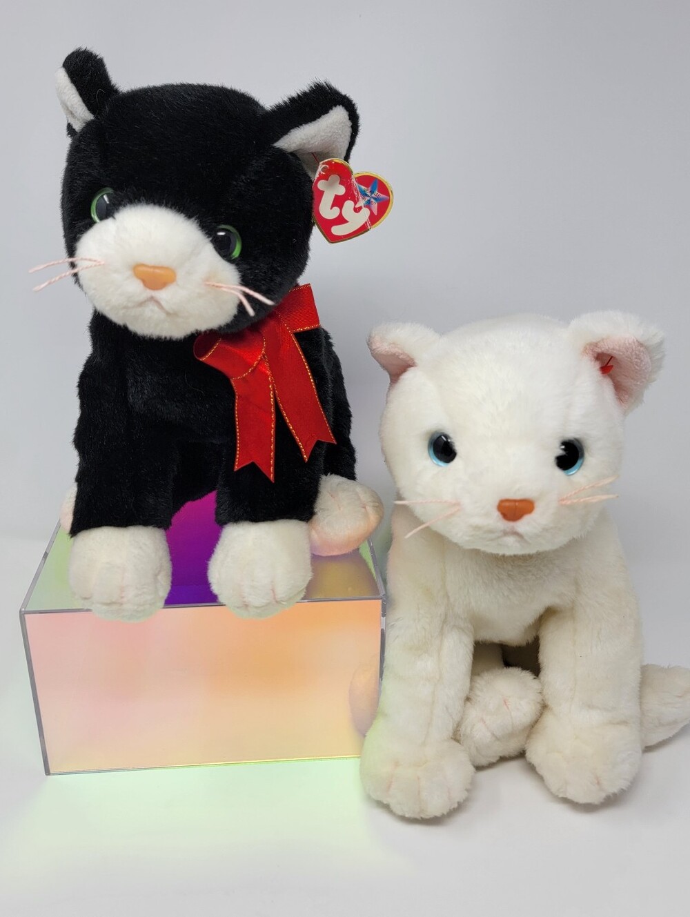 VINTAGE Beanie Buddies Cat LOT (2)- FLIP (White) & ZIP (Black/White) 1999 Pair